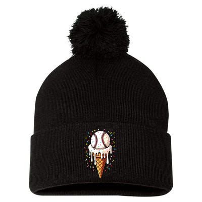 Baseball Drip Boy Ice Cream Cone Drip Baseball Pom Pom 12in Knit Beanie