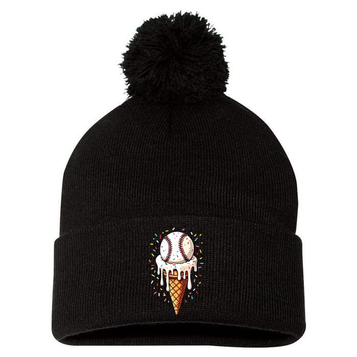 Baseball Drip Boy Ice Cream Cone Drip Baseball Pom Pom 12in Knit Beanie