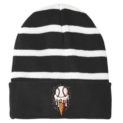 Baseball Drip Boy Ice Cream Cone Drip Baseball Striped Beanie with Solid Band