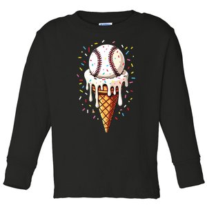 Baseball Drip Boy Ice Cream Cone Drip Baseball Toddler Long Sleeve Shirt