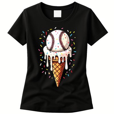 Baseball Drip Boy Ice Cream Cone Drip Baseball Womens T-Shirt