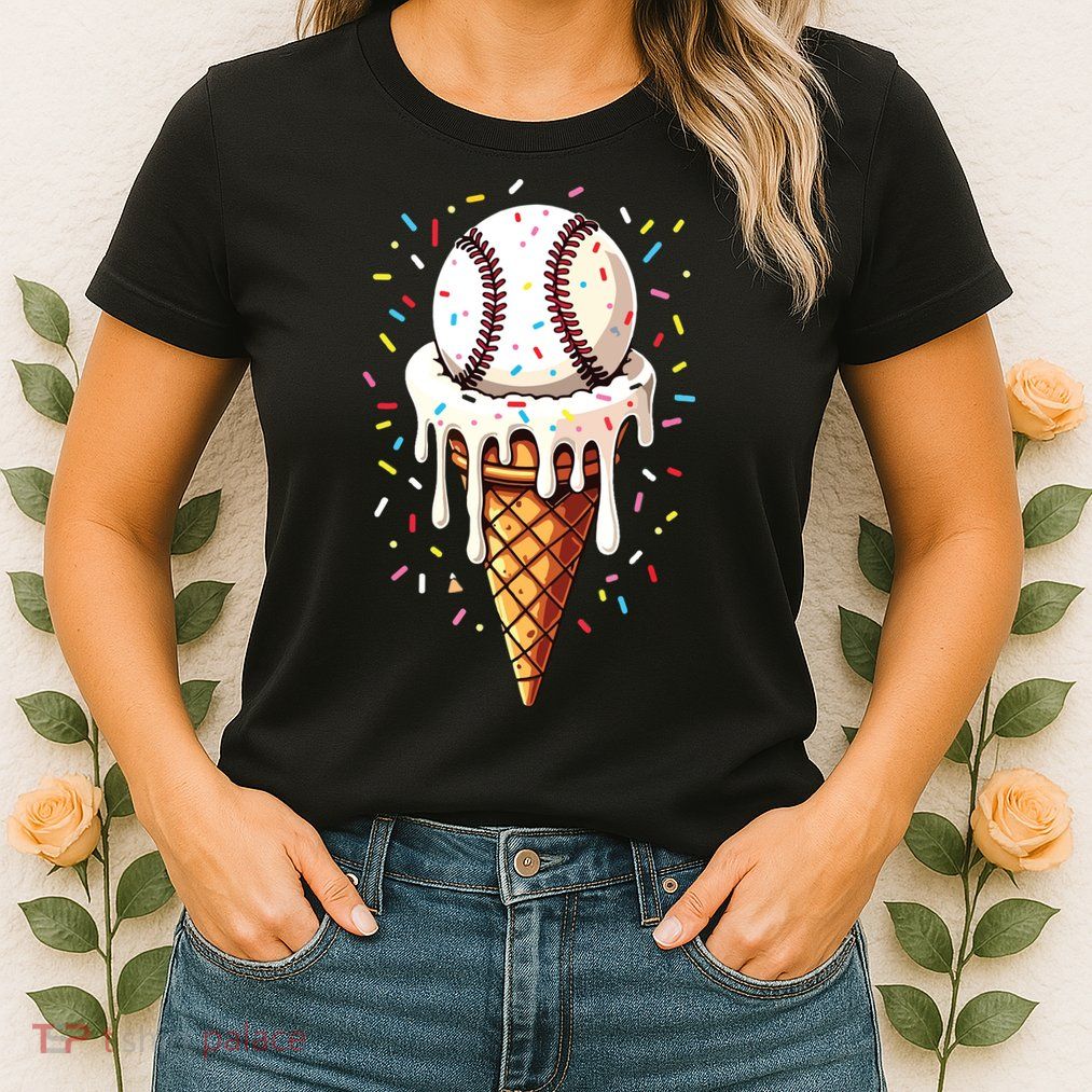 Baseball Drip Boy Ice Cream Cone Drip Baseball Womens T-Shirt