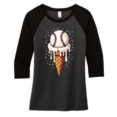 Baseball Drip Boy Ice Cream Cone Drip Baseball Women's Tri-Blend 3/4-Sleeve Raglan Shirt