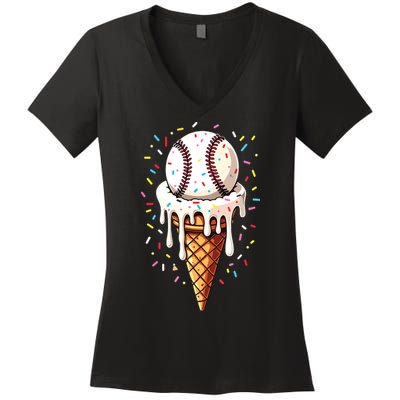 Baseball Drip Boy Ice Cream Cone Drip Baseball Women's V-Neck T-Shirt