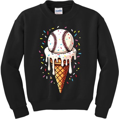 Baseball Drip Boy Ice Cream Cone Drip Baseball Kids Sweatshirt