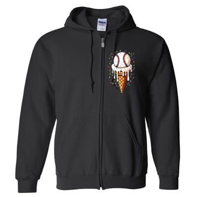 Baseball Drip Boy Ice Cream Cone Drip Baseball Full Zip Hoodie