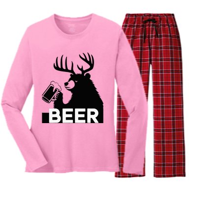 Beer Deer Women's Long Sleeve Flannel Pajama Set 