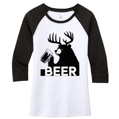 Beer Deer Women's Tri-Blend 3/4-Sleeve Raglan Shirt