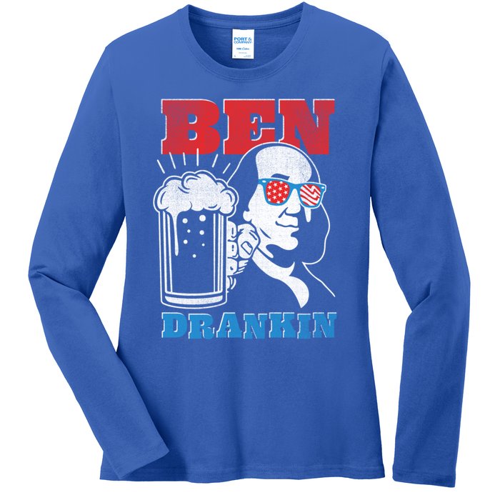 Ben Drankin Beer Mug Ben Franklin Patriotic Gift Ladies Long Sleeve Shirt