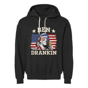 Ben Drankin Benjamin Franklin 4th Of July Funny Drinking Garment-Dyed Fleece Hoodie