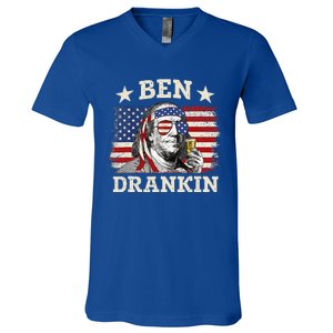 Ben Drankin Benjamin Franklin 4th Of July Funny Drinking V-Neck T-Shirt