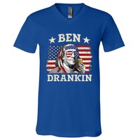 Ben Drankin Benjamin Franklin 4th Of July Funny Drinking V-Neck T-Shirt