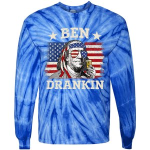 Ben Drankin Benjamin Franklin 4th Of July Funny Drinking Tie-Dye Long Sleeve Shirt