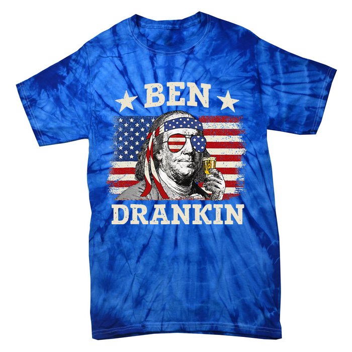 Ben Drankin Benjamin Franklin 4th Of July Funny Drinking Tie-Dye T-Shirt