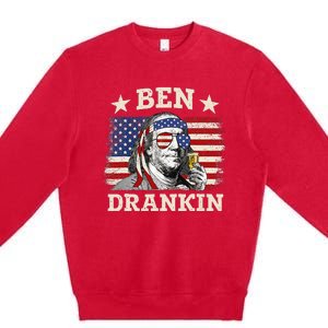 Ben Drankin Benjamin Franklin 4th Of July Funny Drinking Premium Crewneck Sweatshirt