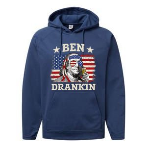 Ben Drankin Benjamin Franklin 4th Of July Funny Drinking Performance Fleece Hoodie