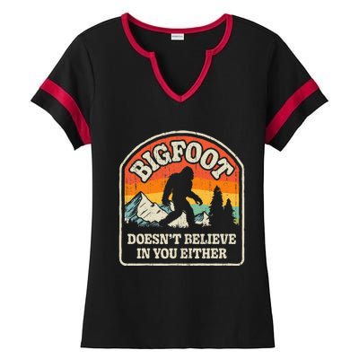 Bigfoot Doesn't Believe In You Either Funny Sasquatch Retro Ladies Halftime Notch Neck Tee