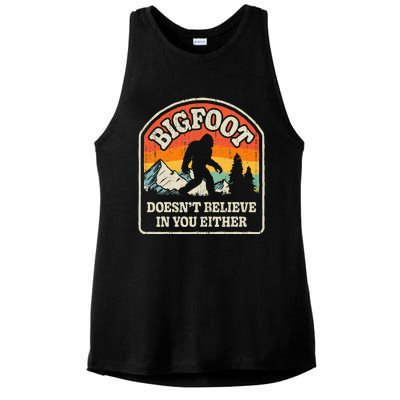 Bigfoot Doesn't Believe In You Either Funny Sasquatch Retro Ladies PosiCharge Tri-Blend Wicking Tank