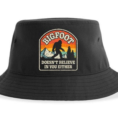 Bigfoot Doesn't Believe In You Either Funny Sasquatch Retro Sustainable Bucket Hat