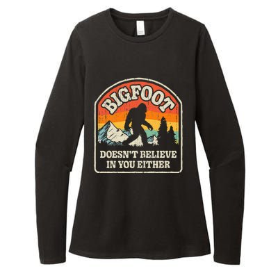 Bigfoot Doesn't Believe In You Either Funny Sasquatch Retro Womens CVC Long Sleeve Shirt