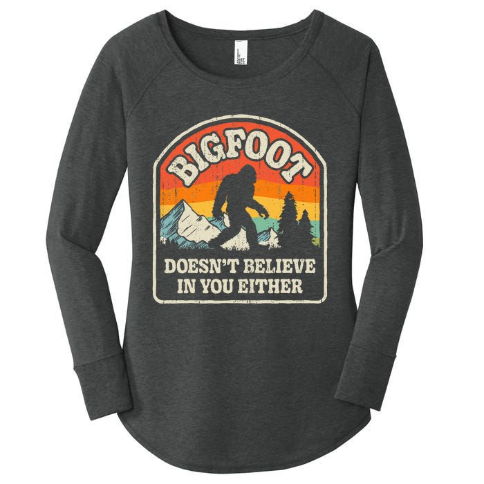 Bigfoot Doesn't Believe In You Either Funny Sasquatch Retro Women's Perfect Tri Tunic Long Sleeve Shirt