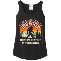 Bigfoot Doesn't Believe In You Either Funny Sasquatch Retro Ladies Essential Tank