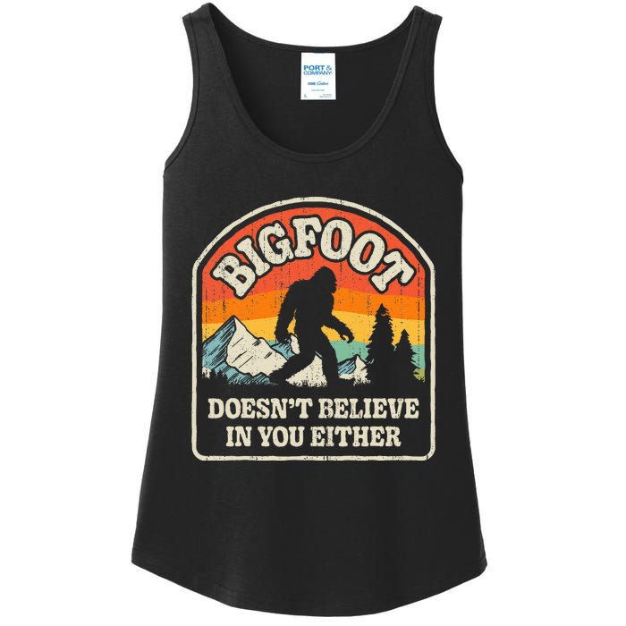 Bigfoot Doesn't Believe In You Either Funny Sasquatch Retro Ladies Essential Tank