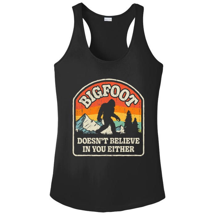 Bigfoot Doesn't Believe In You Either Funny Sasquatch Retro Ladies PosiCharge Competitor Racerback Tank