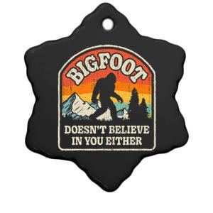 Bigfoot Doesn't Believe In You Either Funny Sasquatch Retro Ceramic Star Ornament