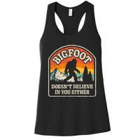 Bigfoot Doesn't Believe In You Either Funny Sasquatch Retro Women's Racerback Tank