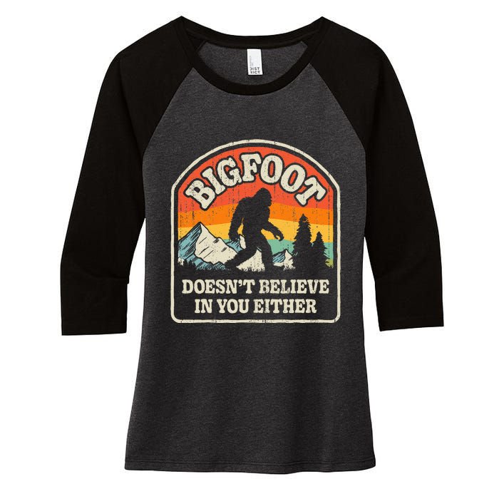 Bigfoot Doesn't Believe In You Either Funny Sasquatch Retro Women's Tri-Blend 3/4-Sleeve Raglan Shirt