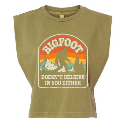 Bigfoot Doesn't Believe In You Either Funny Sasquatch Retro Garment-Dyed Women's Muscle Tee