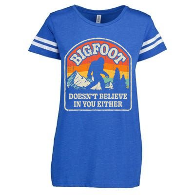 Bigfoot Doesn't Believe In You Either Funny Sasquatch Retro Enza Ladies Jersey Football T-Shirt