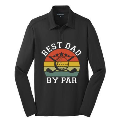 Best Dad By Par Golfinspired FatherS Day Graphic Silk Touch Performance Long Sleeve Polo