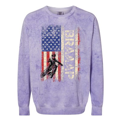 Braaap Dirt Bike Usa American Flag Motocross Biker Colorblast Crewneck Sweatshirt