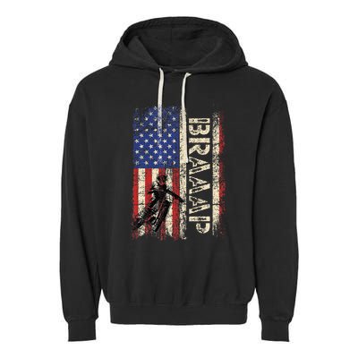 Braaap Dirt Bike Usa American Flag Motocross Biker Garment-Dyed Fleece Hoodie