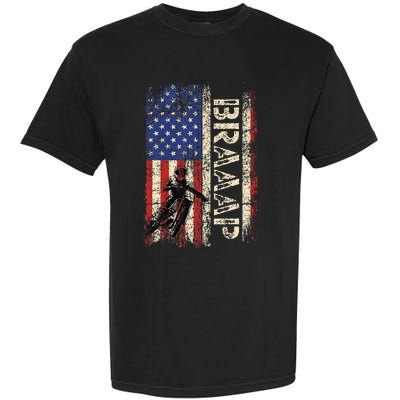 Braaap Dirt Bike Usa American Flag Motocross Biker Garment-Dyed Heavyweight T-Shirt