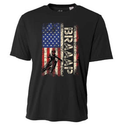 Braaap Dirt Bike Usa American Flag Motocross Biker Cooling Performance Crew T-Shirt