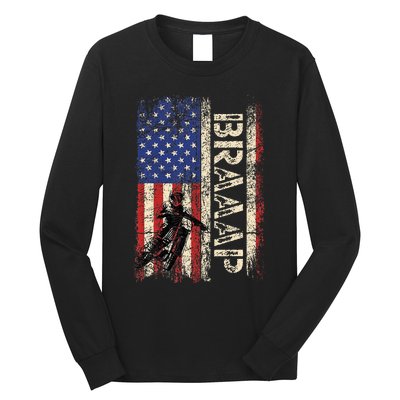 Braaap Dirt Bike Usa American Flag Motocross Biker Long Sleeve Shirt