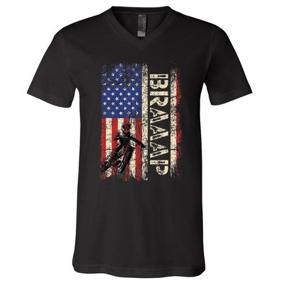 Braaap Dirt Bike Usa American Flag Motocross Biker V-Neck T-Shirt