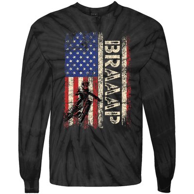 Braaap Dirt Bike Usa American Flag Motocross Biker Tie-Dye Long Sleeve Shirt