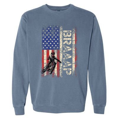 Braaap Dirt Bike Usa American Flag Motocross Biker Garment-Dyed Sweatshirt