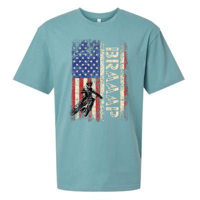 Braaap Dirt Bike Usa American Flag Motocross Biker Sueded Cloud Jersey T-Shirt