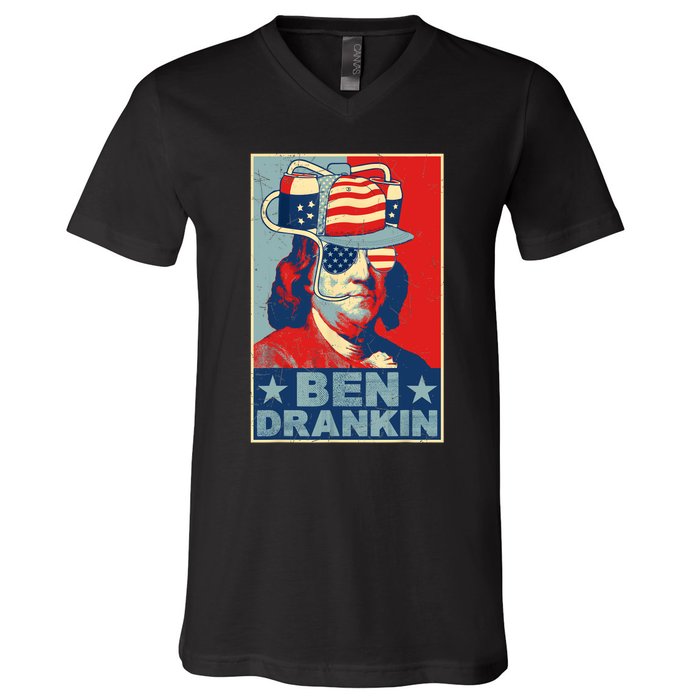 Ben Drankin Beer 4th Of July Retro Beer Lover Drinking Team V-Neck T-Shirt