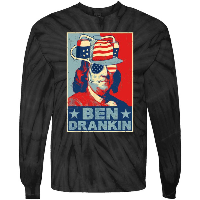 Ben Drankin Beer 4th Of July Retro Beer Lover Drinking Team Tie-Dye Long Sleeve Shirt