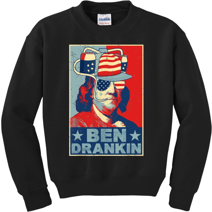 Ben Drankin Beer 4th Of July Retro Beer Lover Drinking Team Kids Sweatshirt