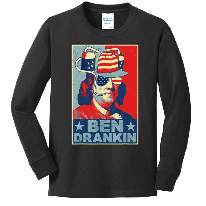 Ben Drankin Beer 4th Of July Retro Beer Lover Drinking Team Kids Long Sleeve Shirt