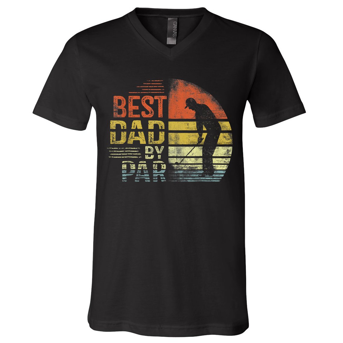 Best Dad By Par Retro Vintage Fathers Day Golf Lover Golfer V-Neck T-Shirt