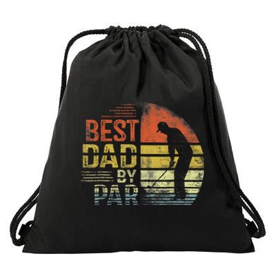 Best Dad By Par Retro Vintage Fathers Day Golf Lover Golfer Drawstring Bag