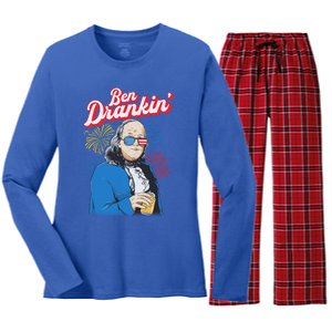 Ben Drankin’ Benjamin Drankin July 4th Ben Drankin Great Gift Women's Long Sleeve Flannel Pajama Set 